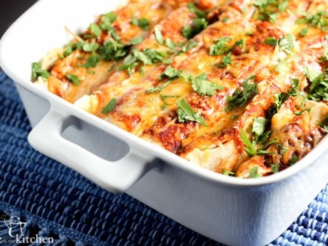 Sweet Potato, Black Bean and Corn Enchiladas with Red Sauce (Freezable/GF/VGO)