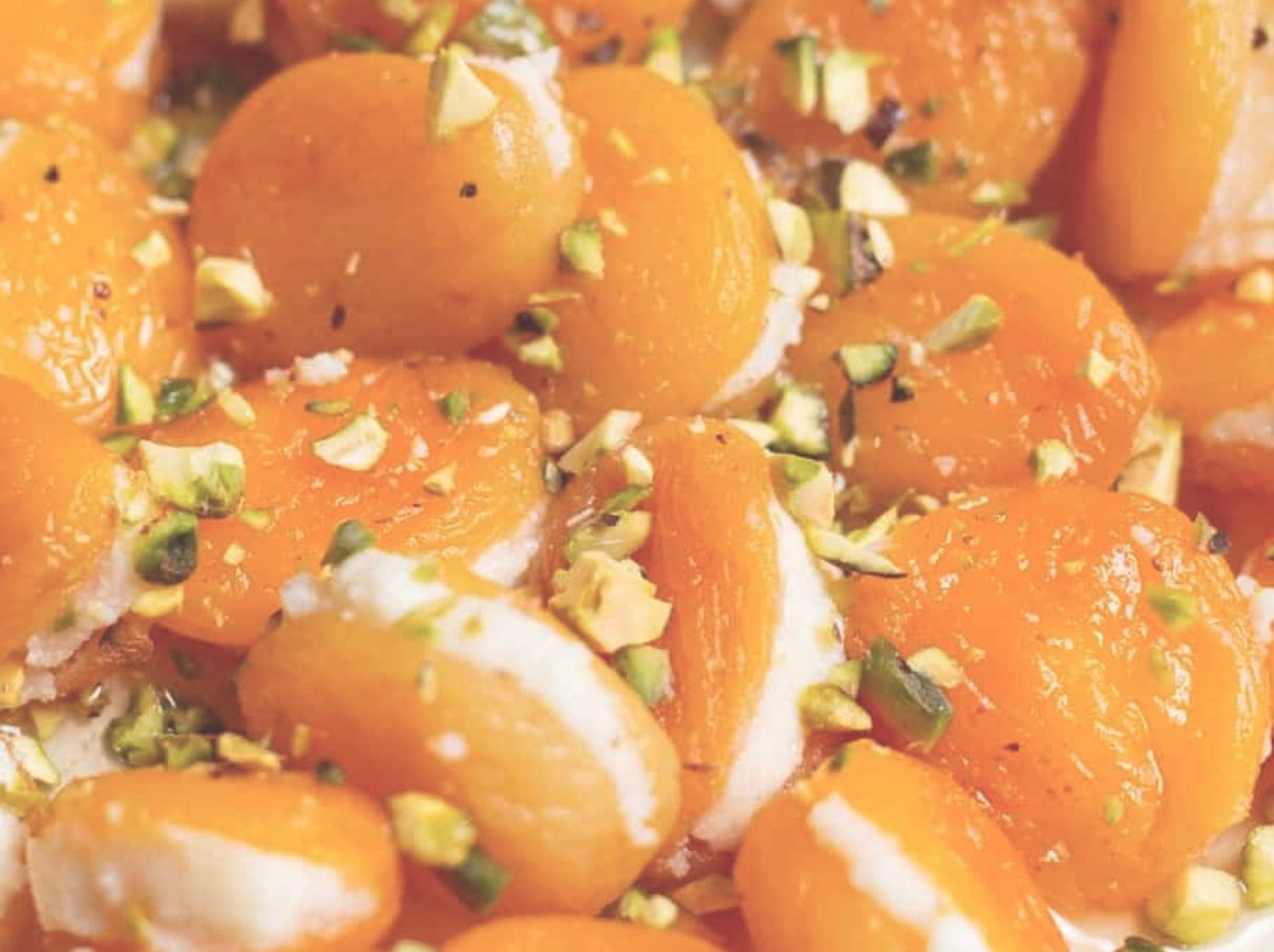 Poached Dried Apricots with Ricotta and Pistachios (V/GF)